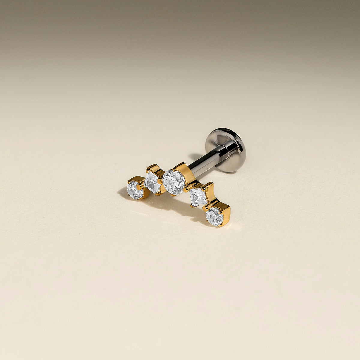Curved Square Crystal Titanium Piercing Stud in Gold-Astrid & Miyu