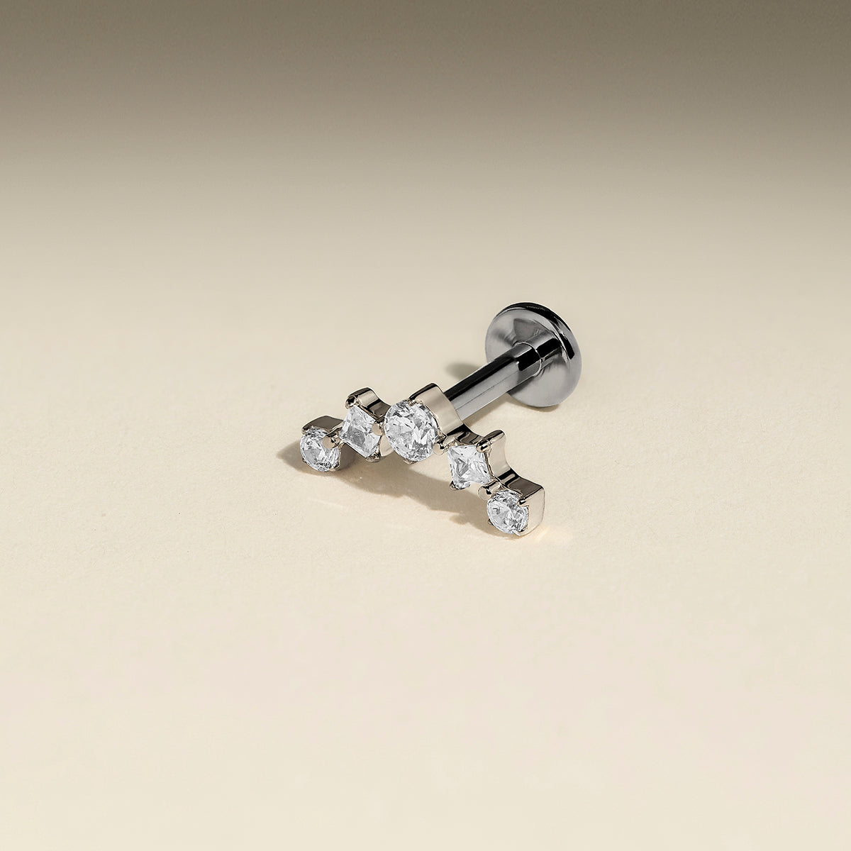 Curved Square Crystal Titanium Piercing Stud in Platinum-Astrid & Miyu