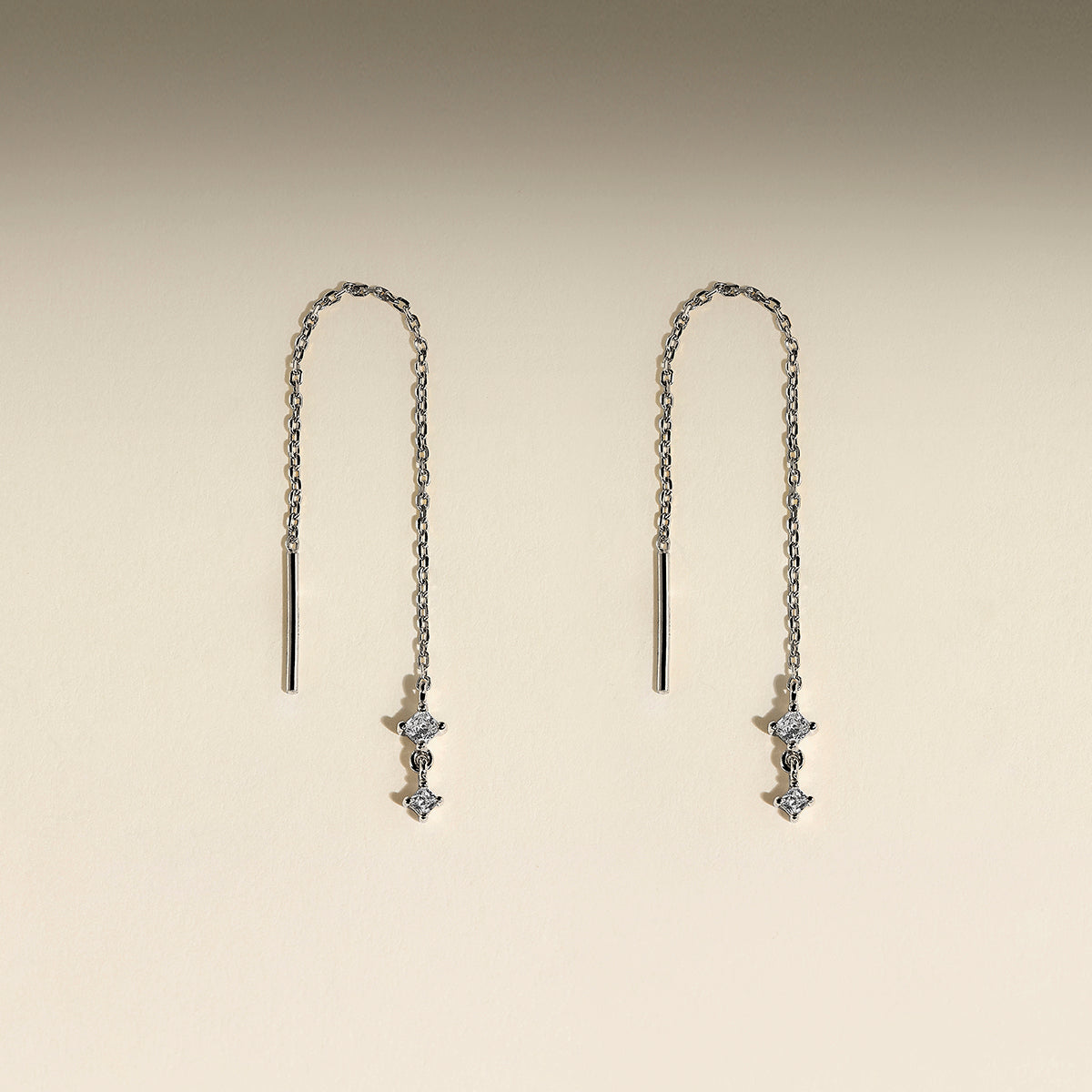 Square Crystal Thread Earrings in Silver-Astrid & Miyu