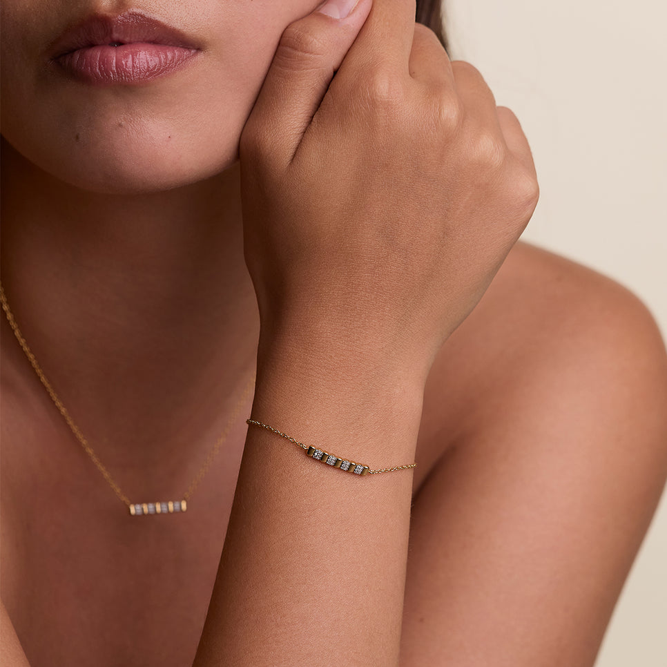 Crystal Ridged Bar Pendant Bracelet in Gold-Astrid & Miyu