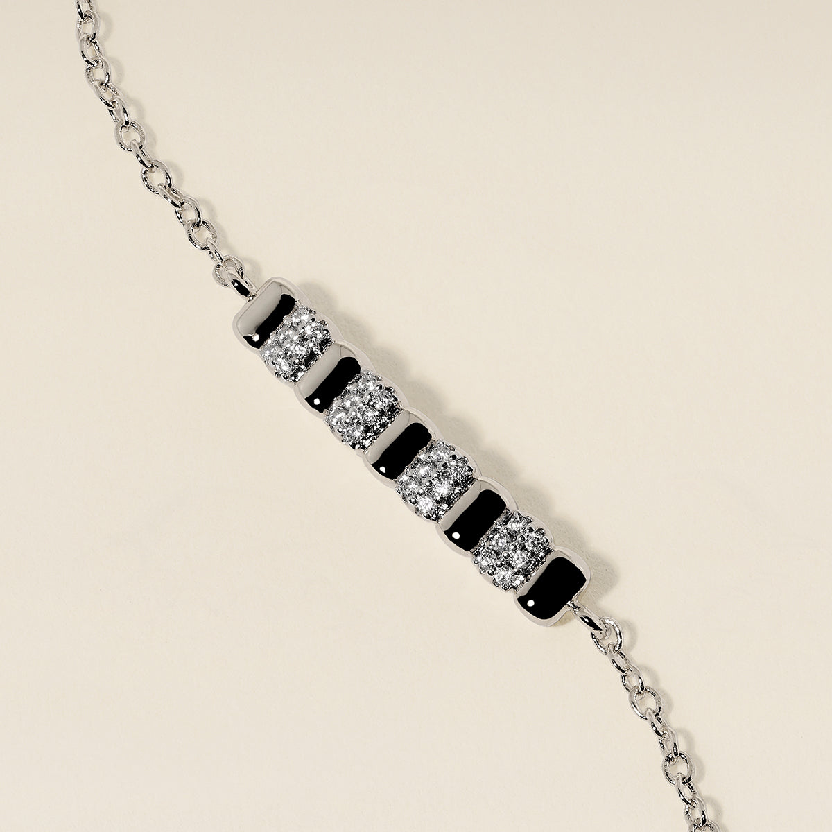 Crystal Ridged Bar Pendant Bracelet in Silver-Astrid & Miyu