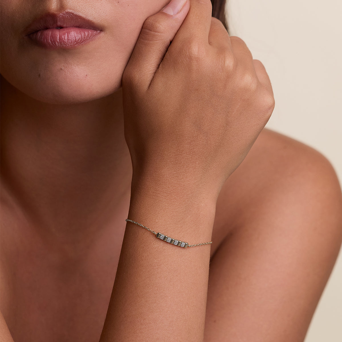 Crystal Ridged Bar Pendant Bracelet in Silver-Astrid & Miyu