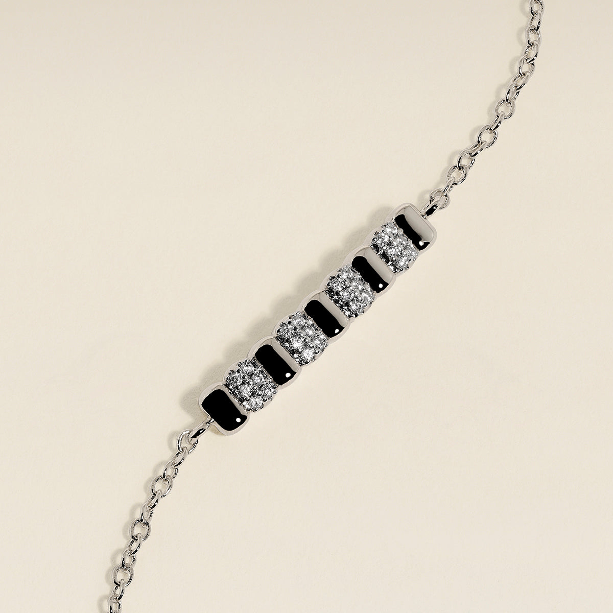Crystal Ridged Bar Pendant Bracelet in Silver-Astrid & Miyu