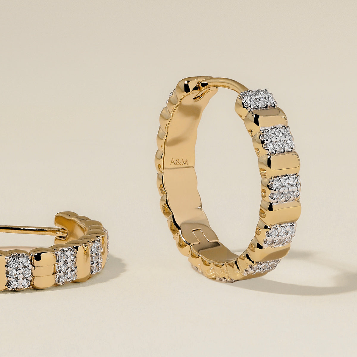 Crystal Ridged Hoops in Gold-Astrid & Miyu