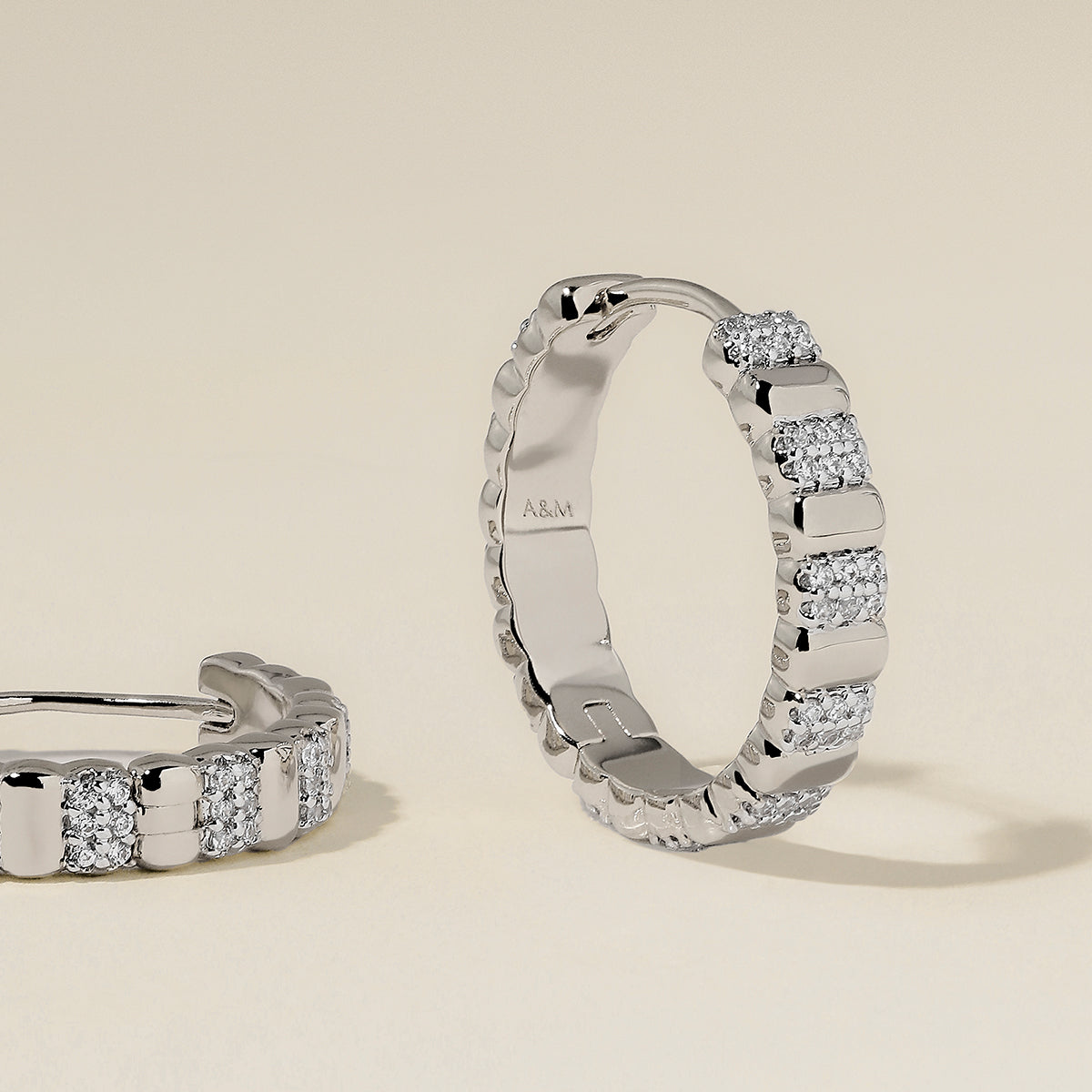 Crystal Ridged Hoops in Silver-Astrid & Miyu