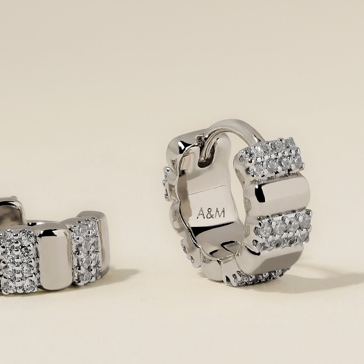 Crystal Ridged Huggies in Silver-Astrid & Miyu