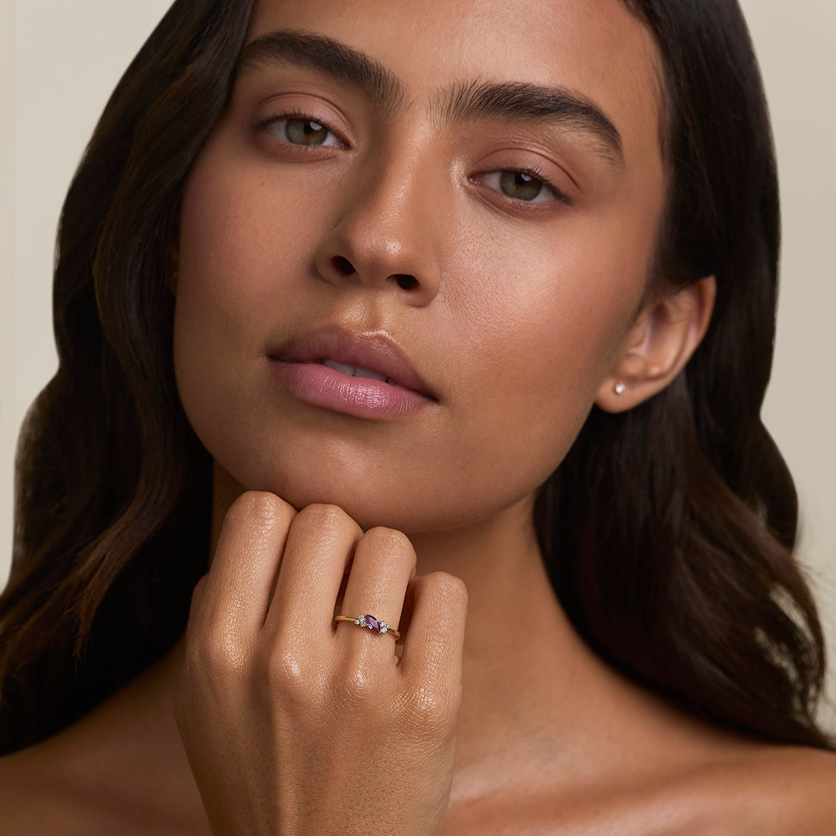 Amethyst February Birthstone Milestone Ring in Solid Gold-Astrid & Miyu