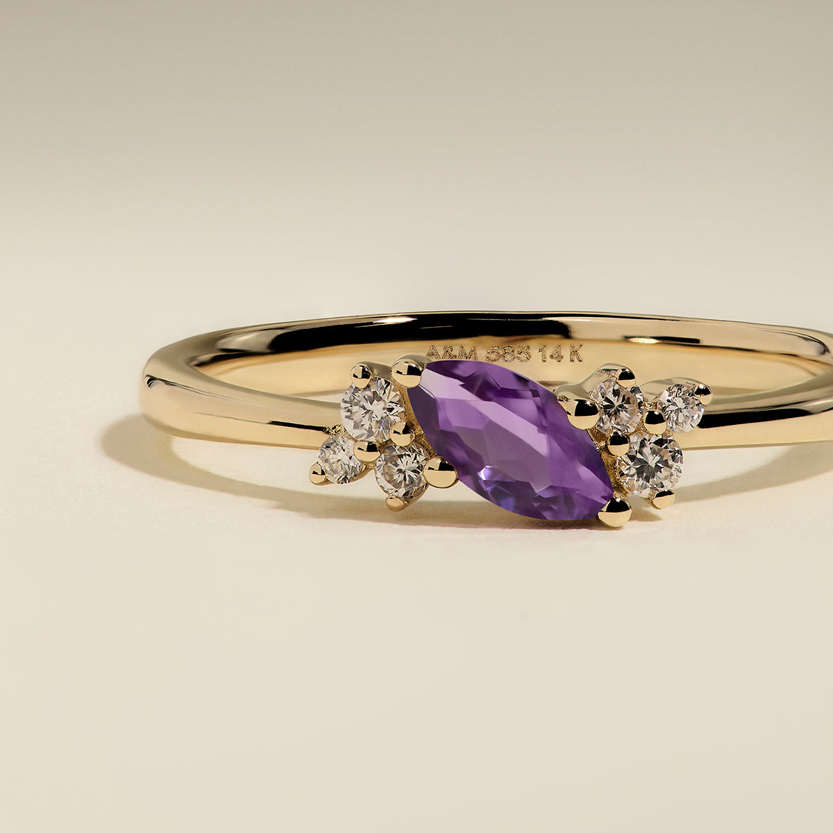 Amethyst February Birthstone Milestone Ring in Solid Gold-Astrid & Miyu
