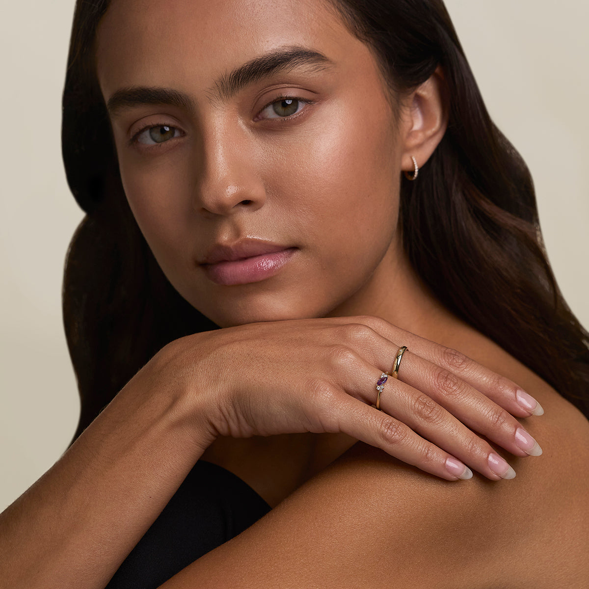 Amethyst February Birthstone Milestone Ring in Solid Gold-Astrid & Miyu
