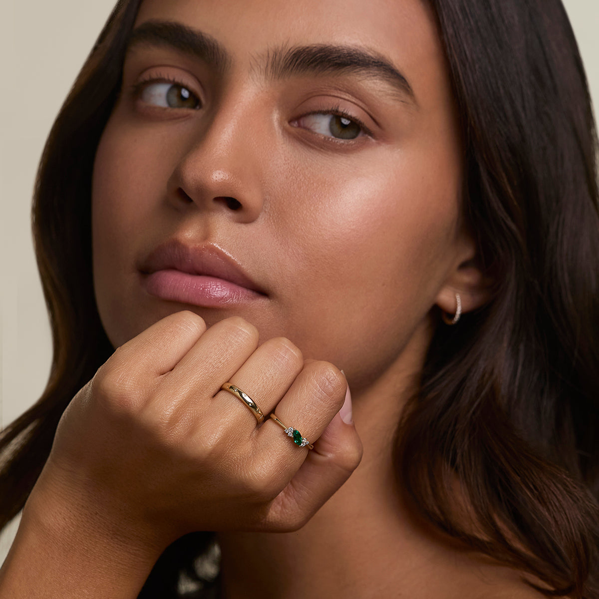 Emerald May Birthstone Milestone Ring in Solid Gold-Astrid & Miyu