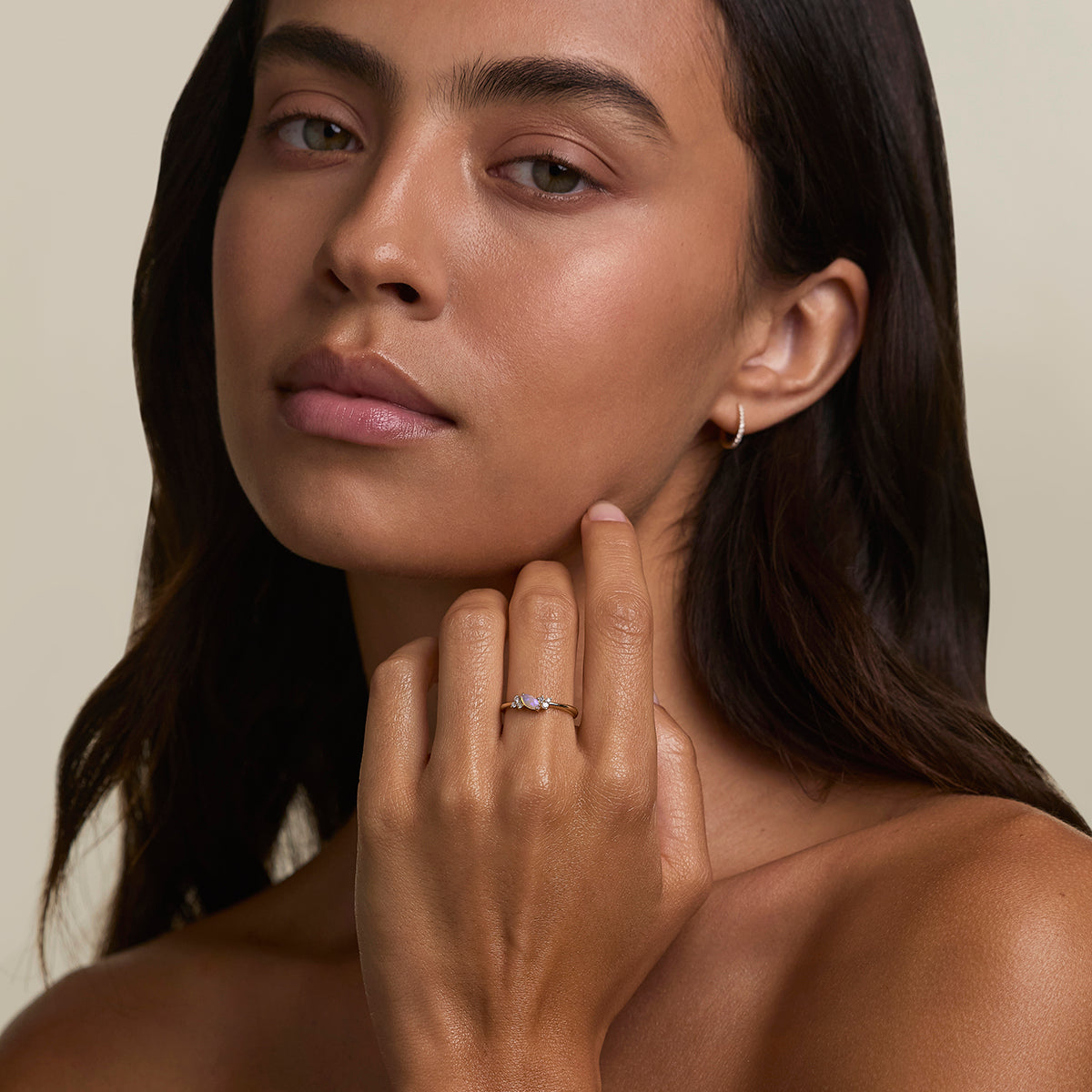 Opal October Birthstone Milestone Ring in Solid Gold-Astrid & Miyu