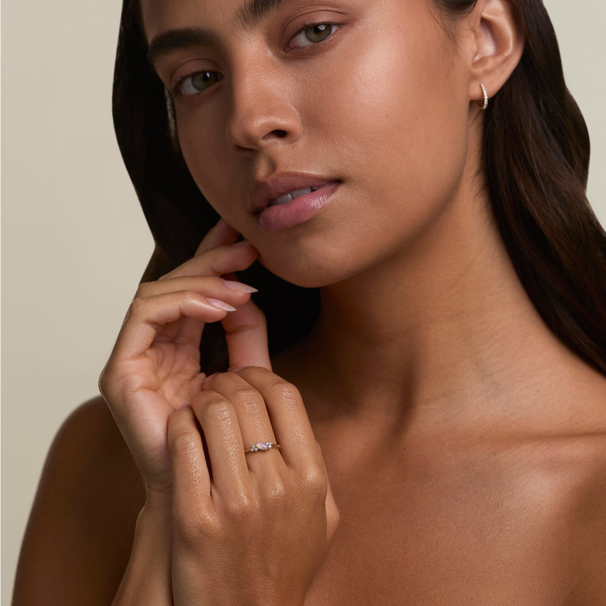 Opal October Birthstone Milestone Ring in Solid Gold-Astrid & Miyu