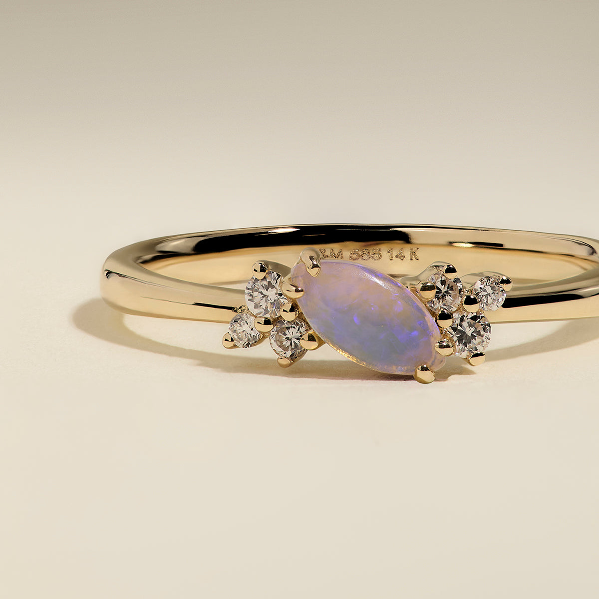 Opal October Birthstone Milestone Ring in Solid Gold-Astrid & Miyu