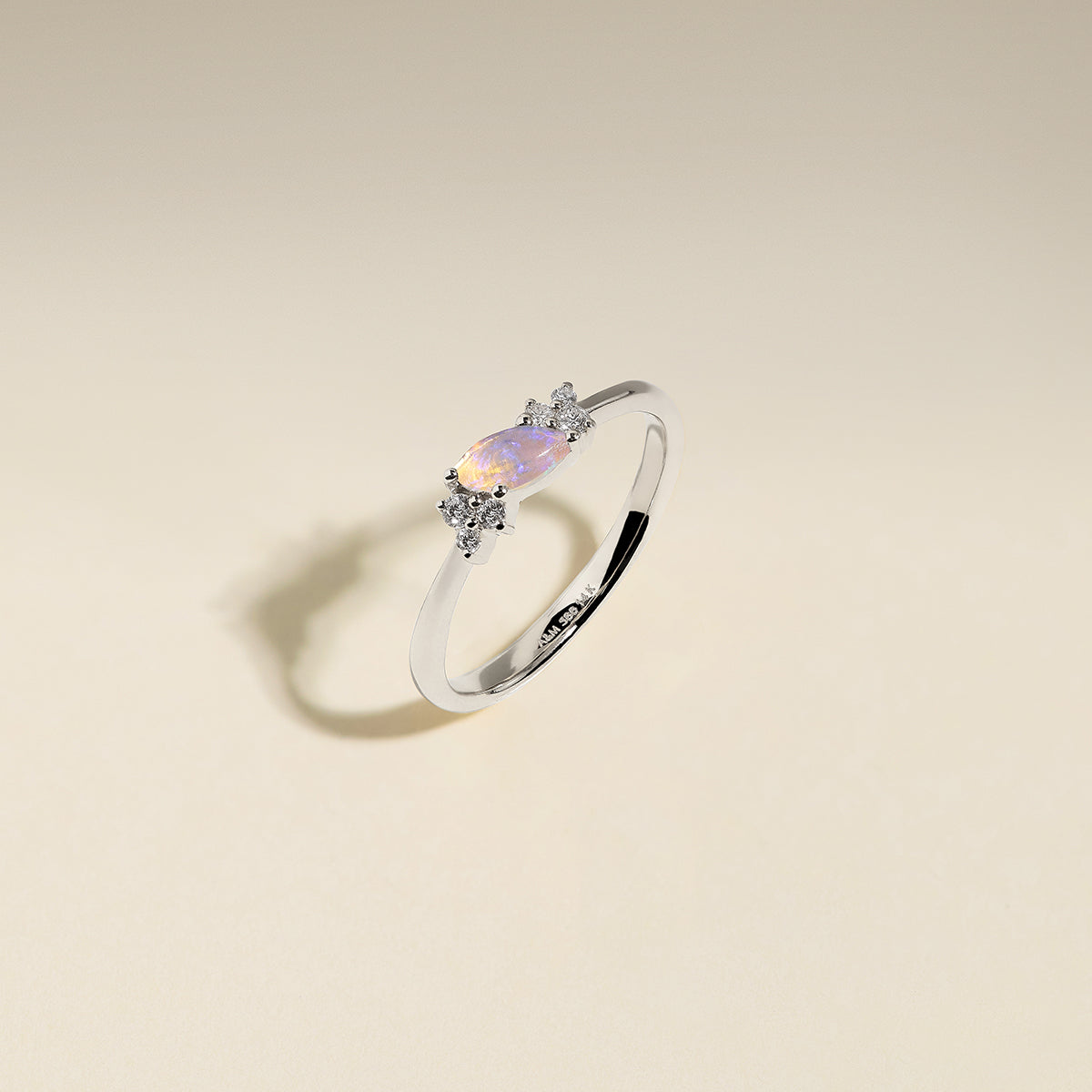 Opal October Birthstone Milestone Ring in Solid White Gold-Astrid & Miyu