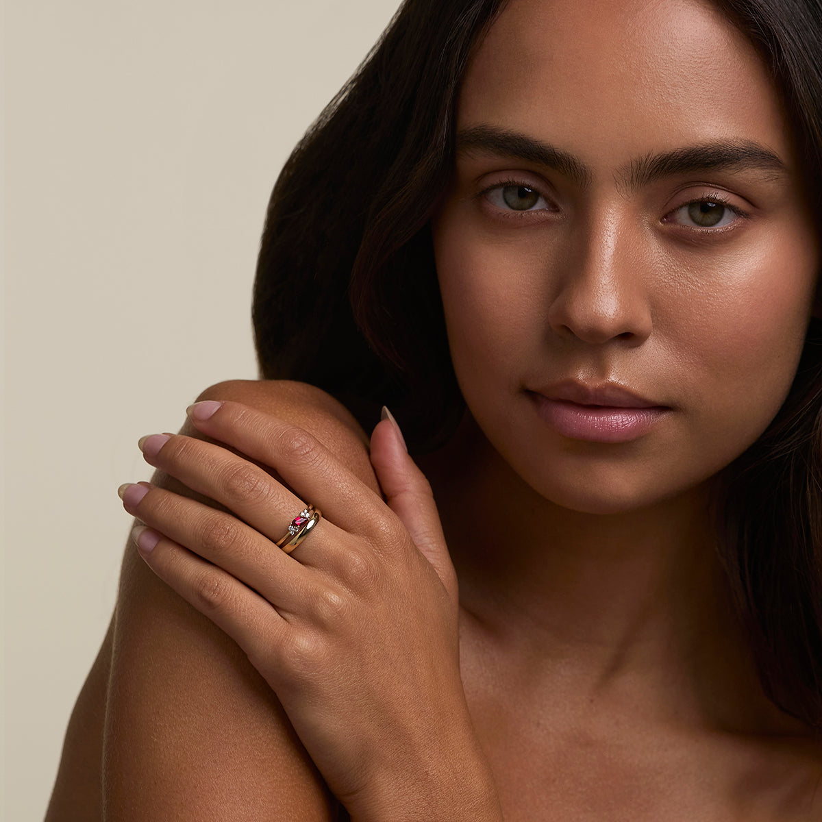 Ruby July Birthstone Milestone Ring in Solid Gold-Astrid & Miyu