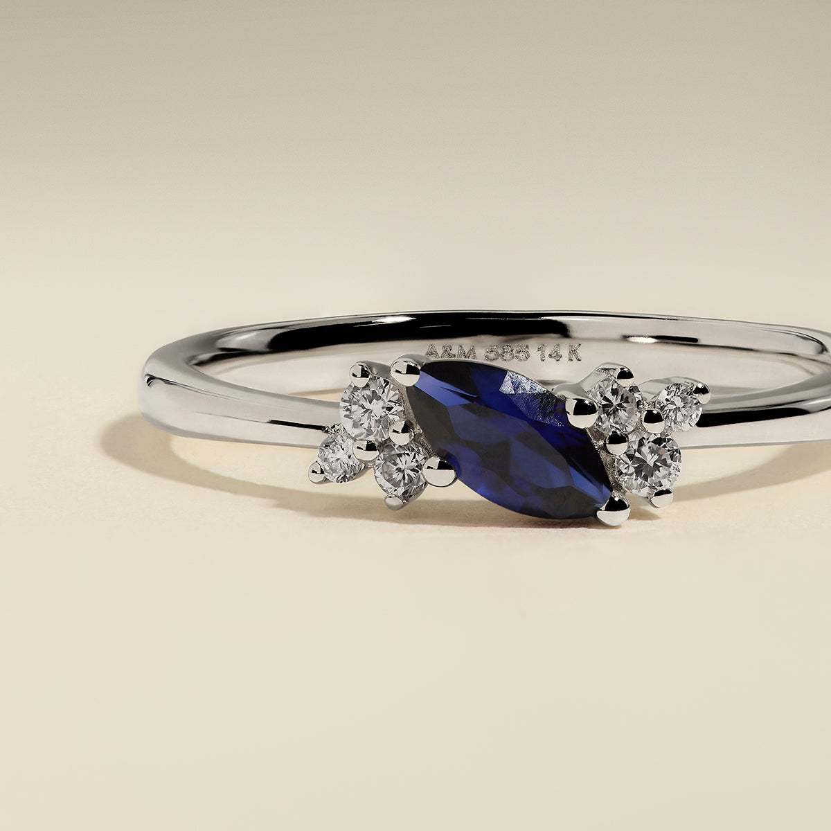 Sapphire September Birthstone Milestone Ring in Solid White Gold-Astrid & Miyu