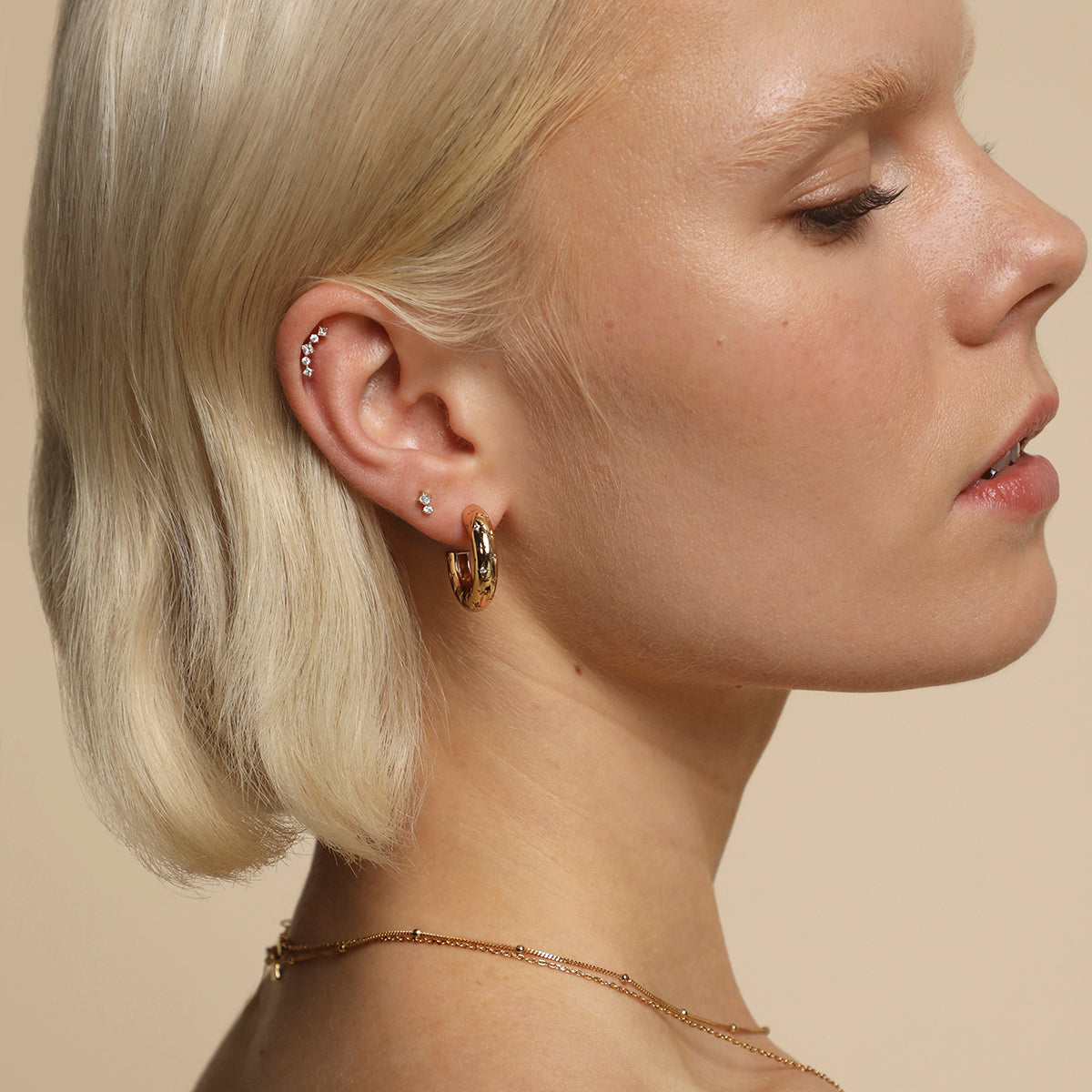 Curved Square Crystal Titanium Piercing Stud in Gold-Astrid & Miyu