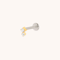 Square Crystal Double Titanium Piercing Stud in Gold-Astrid & Miyu