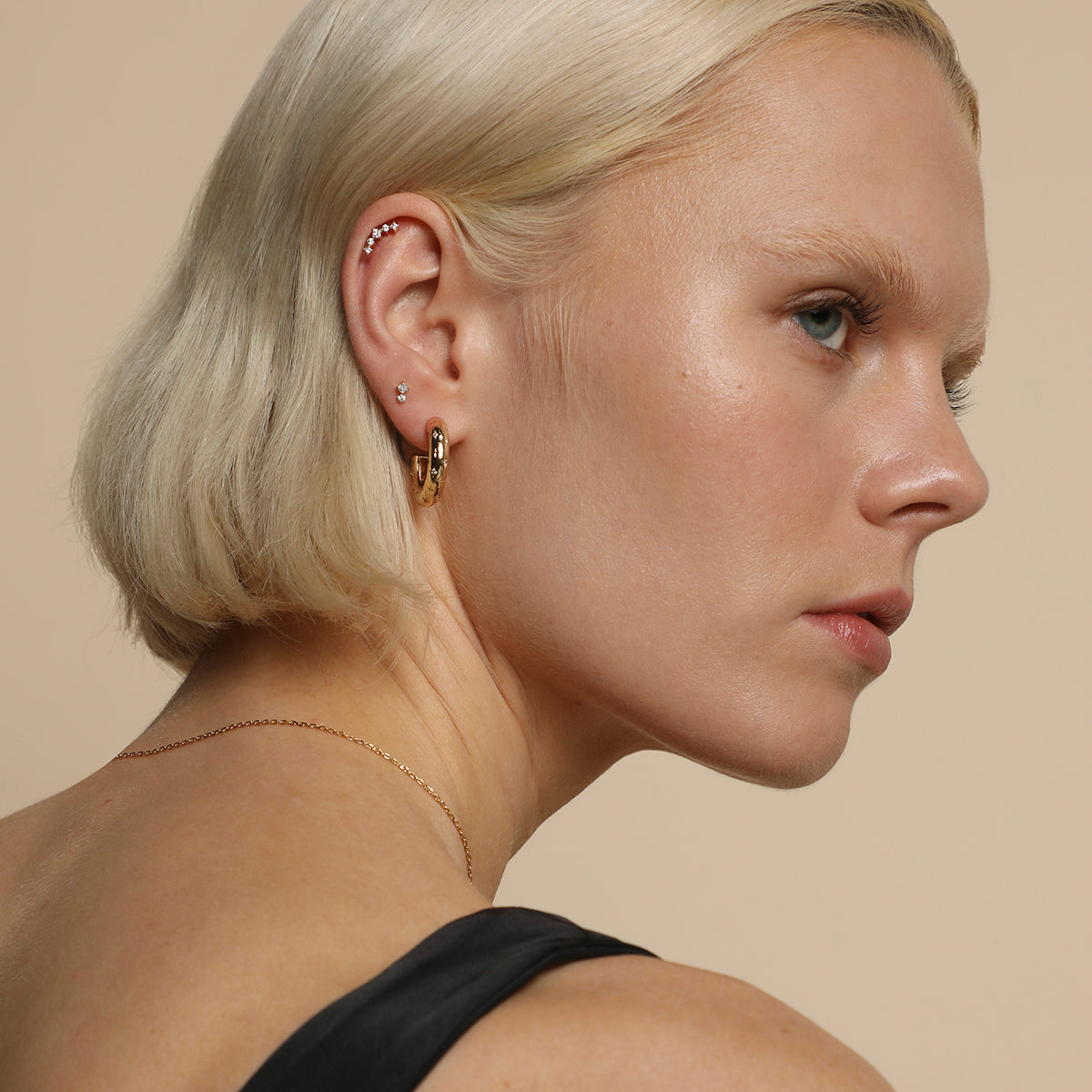 Square Crystal Double Titanium Piercing Stud in Gold-Astrid & Miyu