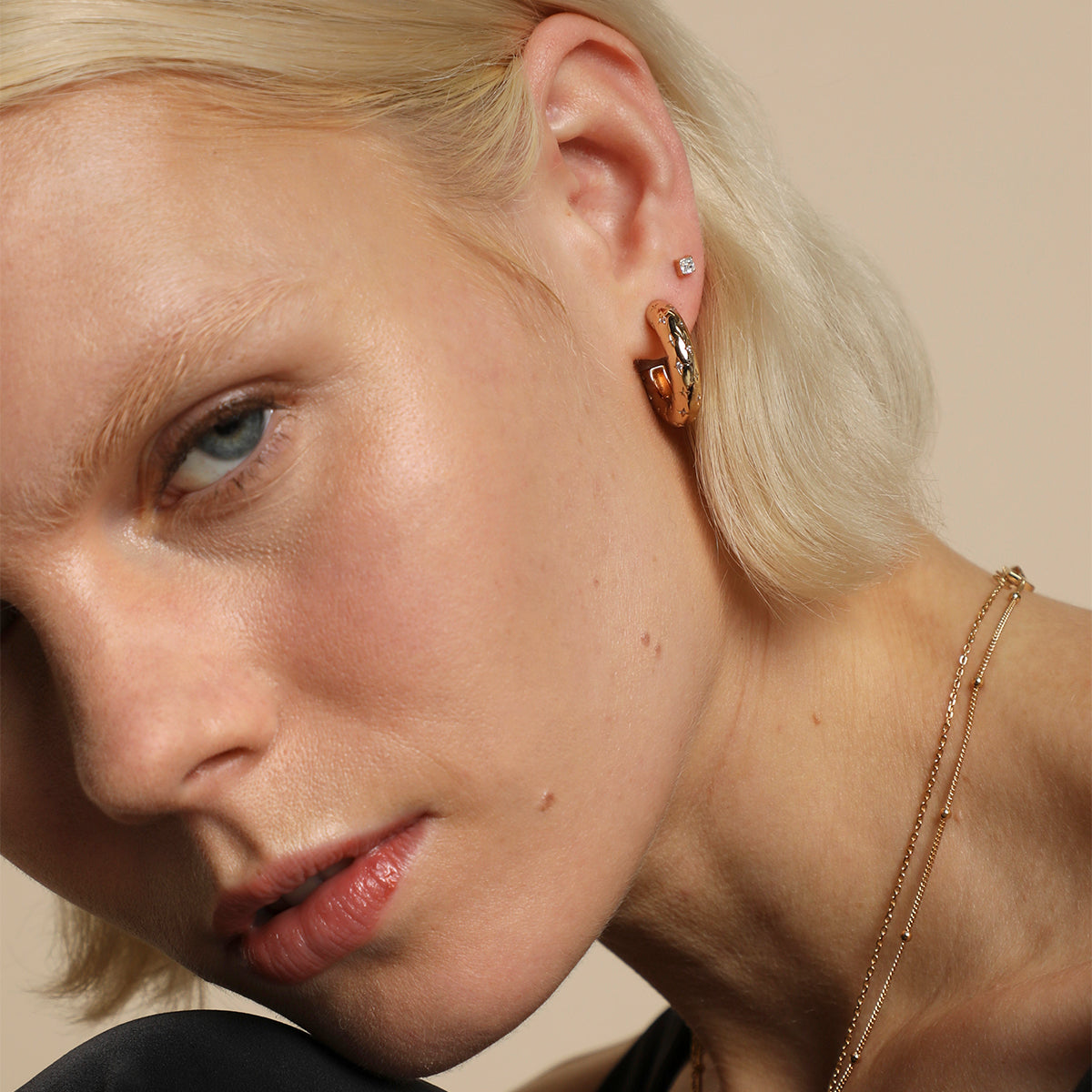 Square Crystal Titanium Piercing Stud in Gold-Astrid & Miyu