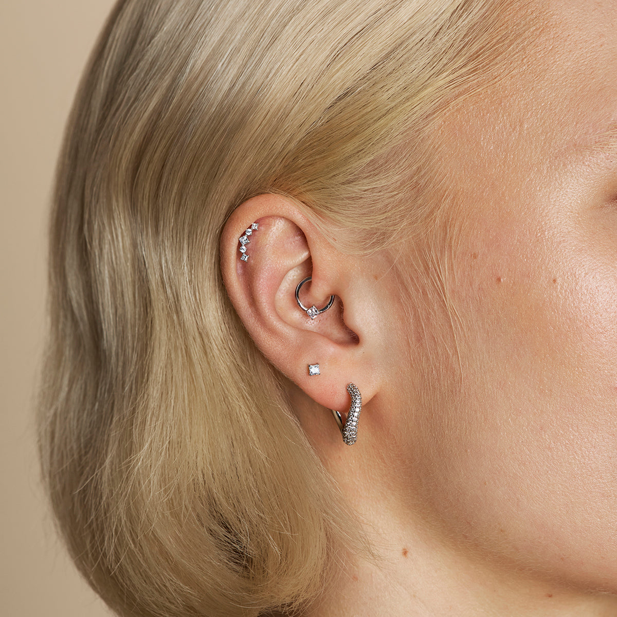 Square Crystal Titanium Piercing Stud in Platinum-Astrid & Miyu
