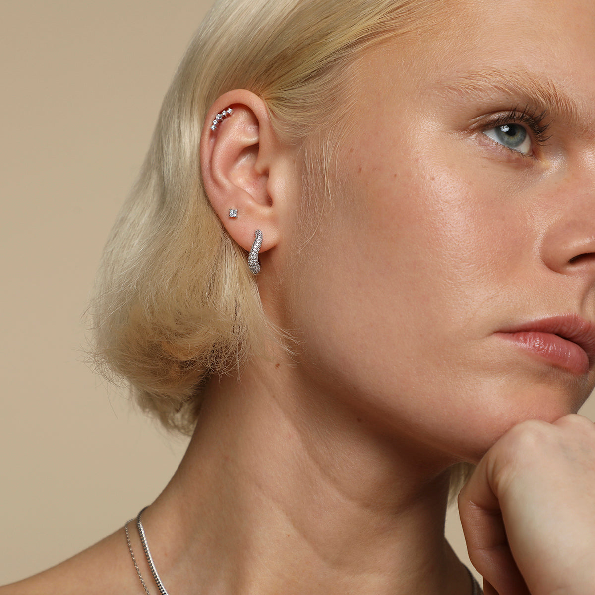 Square Crystal Titanium Piercing Stud in Platinum-Astrid & Miyu