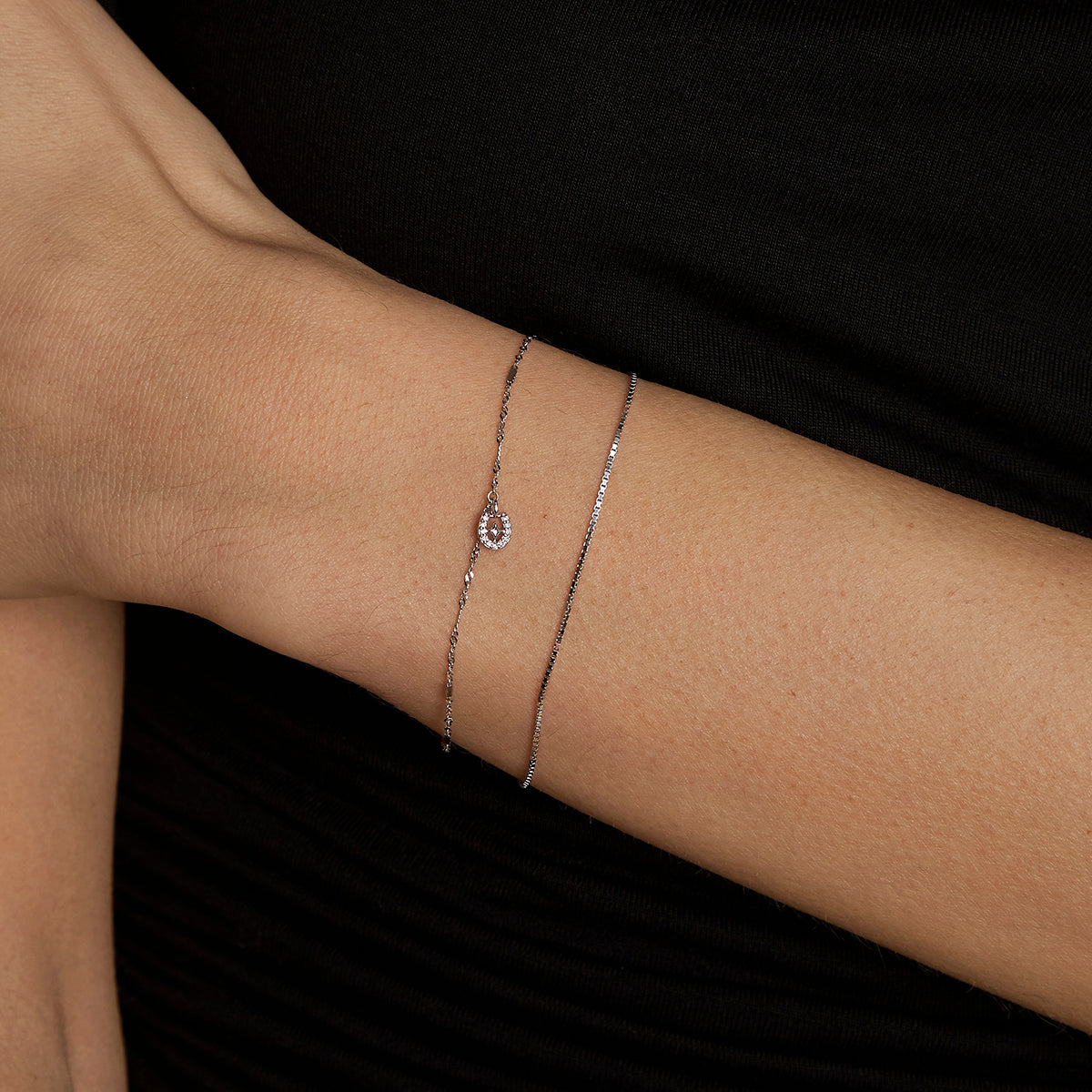 Diamond Pavé Horseshoe Charm 9k White Gold-Astrid & Miyu