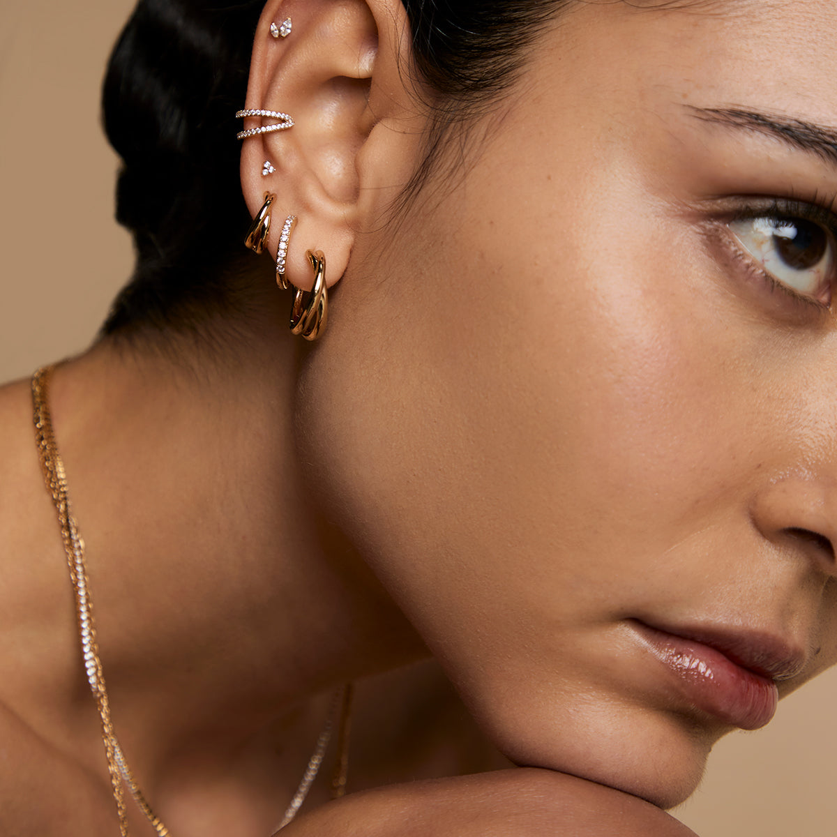 Crossover Illusion Huggies in Gold-Astrid & Miyu