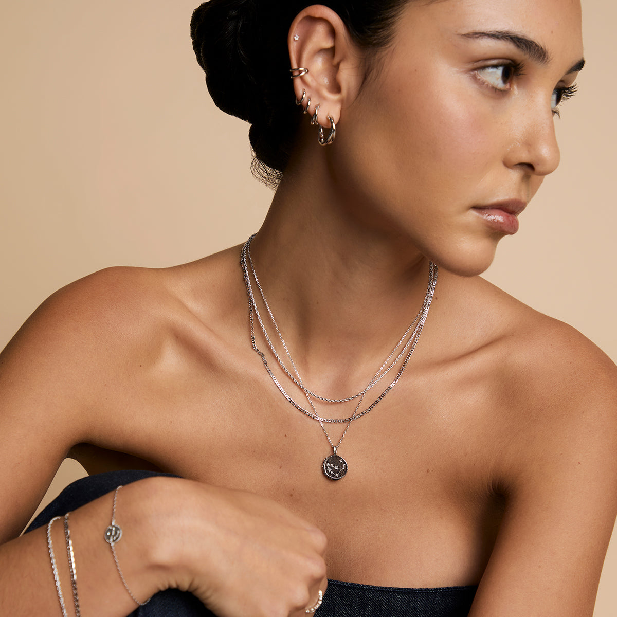 Illusion Double Chain Necklace in Silver-Astrid & Miyu