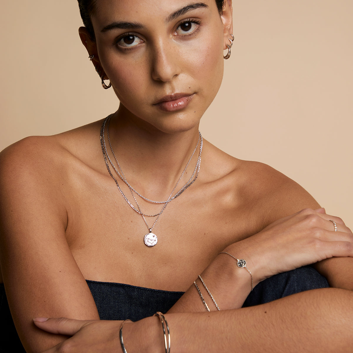 Illusion Double Chain Necklace in Silver-Astrid & Miyu