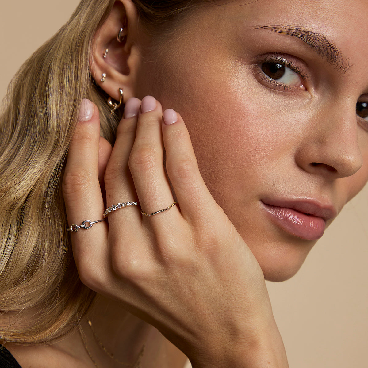 Diamond Hardware Ring in Solid White Gold-Astrid & Miyu