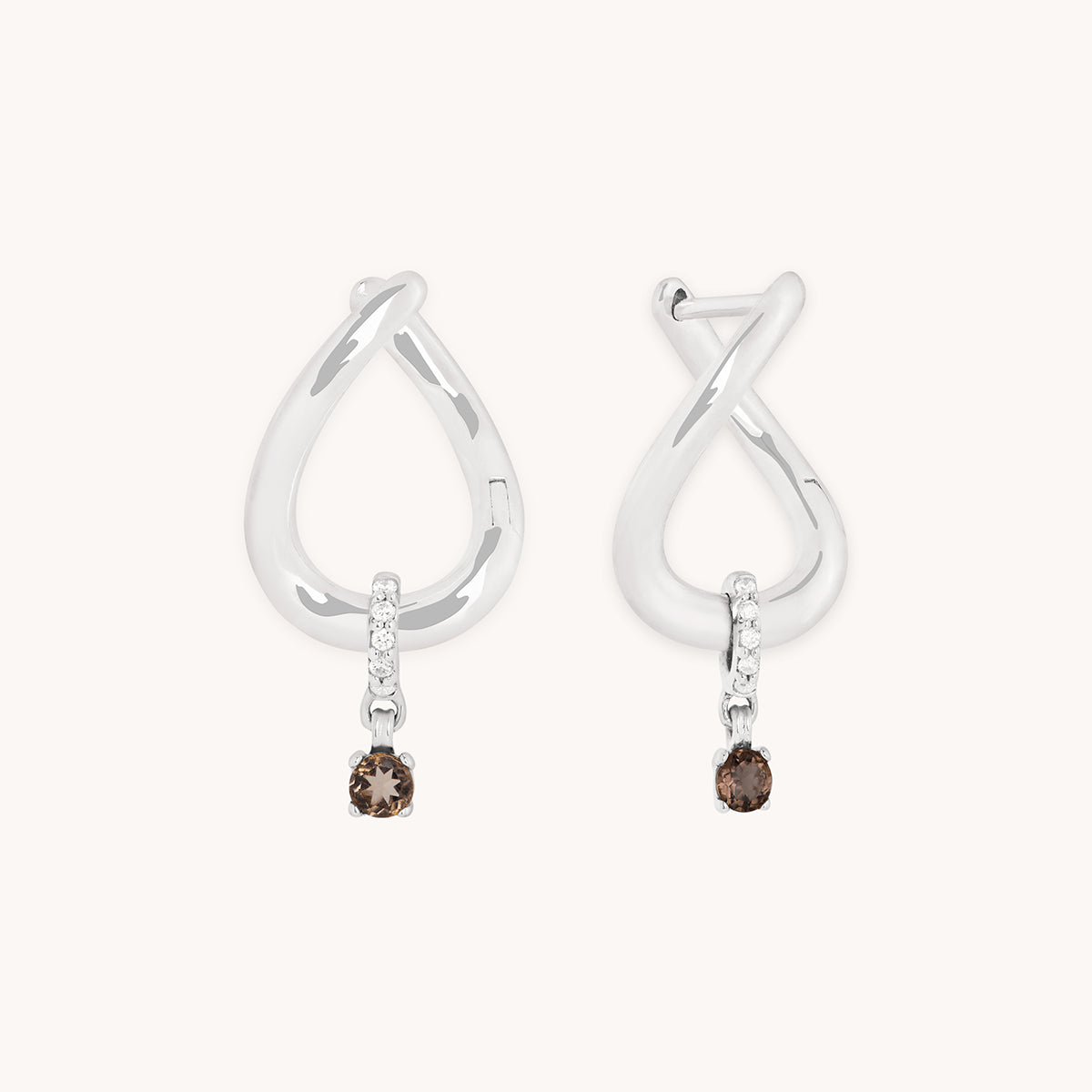 Diamond & Quartz Charm Molten Huggies in Solid White Gold-Astrid & Miyu