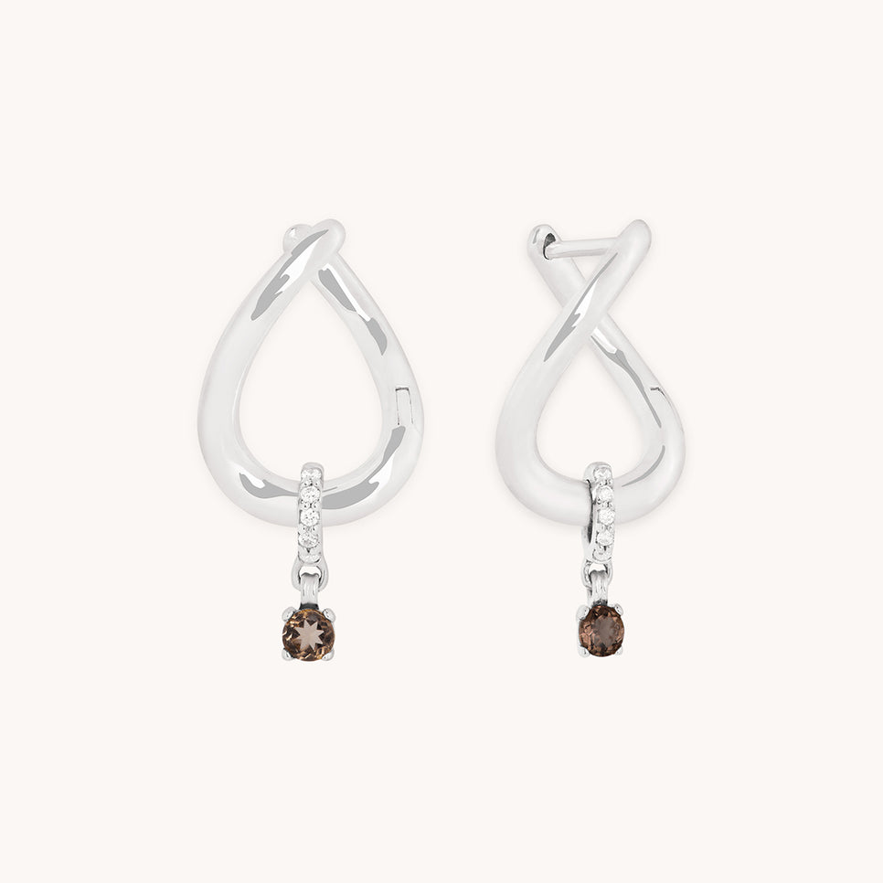 Diamond & Quartz Charm Molten Huggies in Solid White Gold-Astrid & Miyu