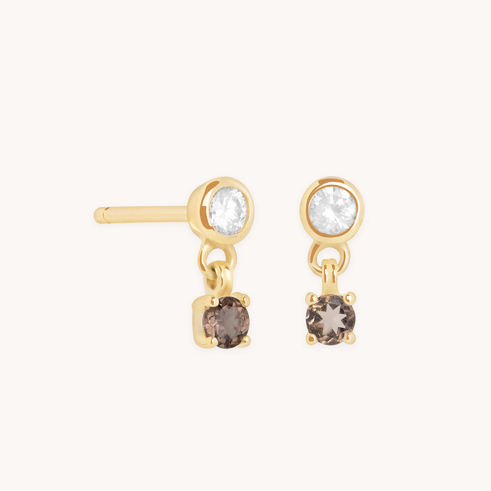 Diamond & Quartz Charm Studs in Solid Gold-Astrid & Miyu