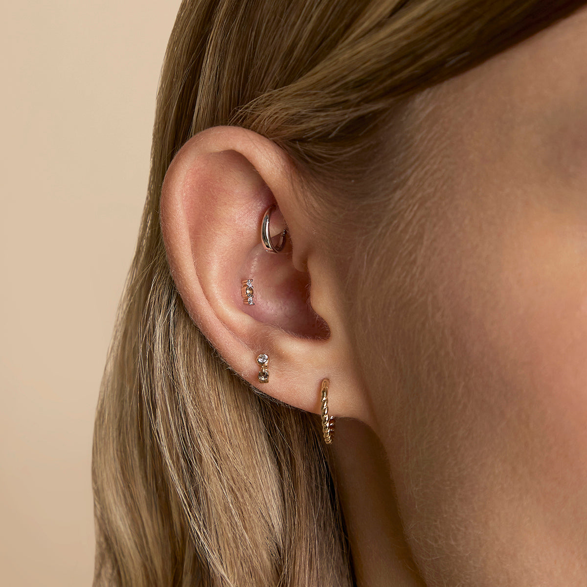 Diamond & Quartz Charm Studs in Solid Gold-Astrid & Miyu
