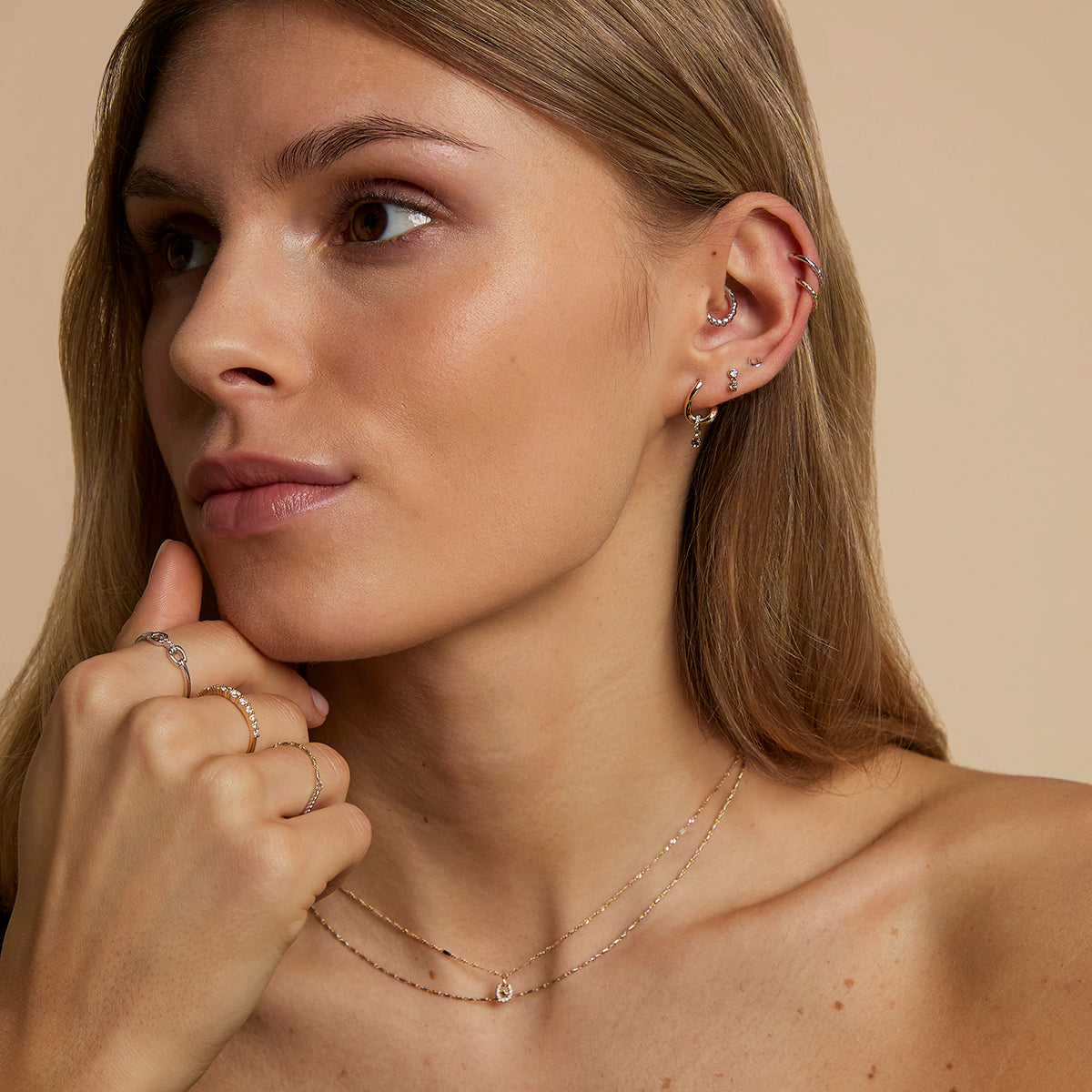 Diamond & Quartz Charm Studs in Solid Gold-Astrid & Miyu