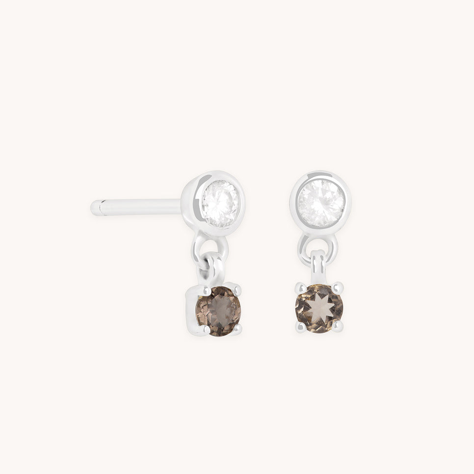 Diamond & Quartz Charm Studs in Solid White Gold-Astrid & Miyu