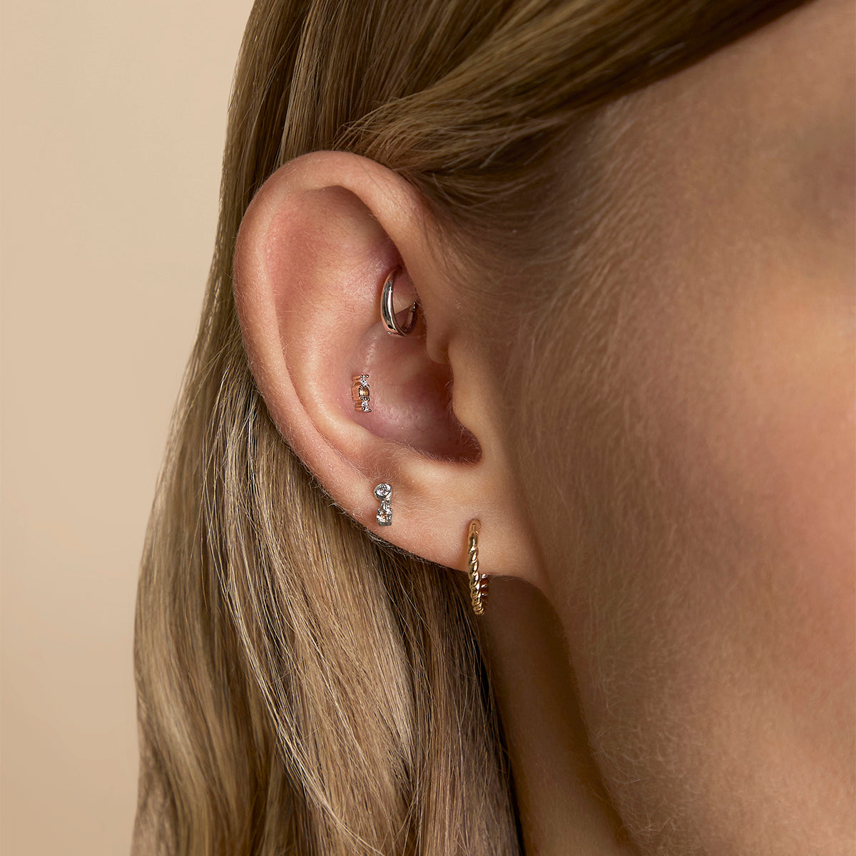 Diamond & Quartz Charm Studs in Solid White Gold-Astrid & Miyu