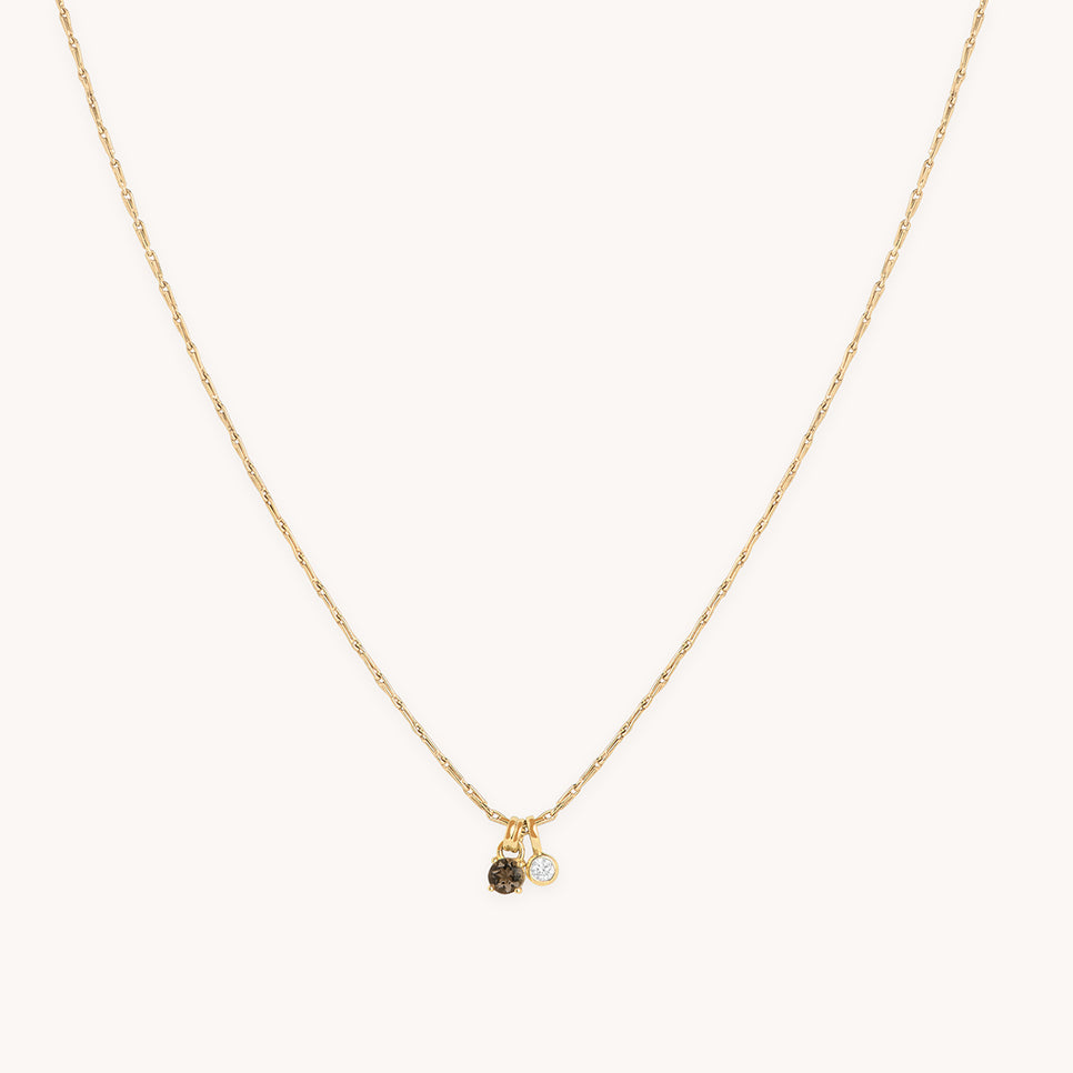 Diamond & Quartz Pendant Necklace in Solid Gold-Astrid & Miyu