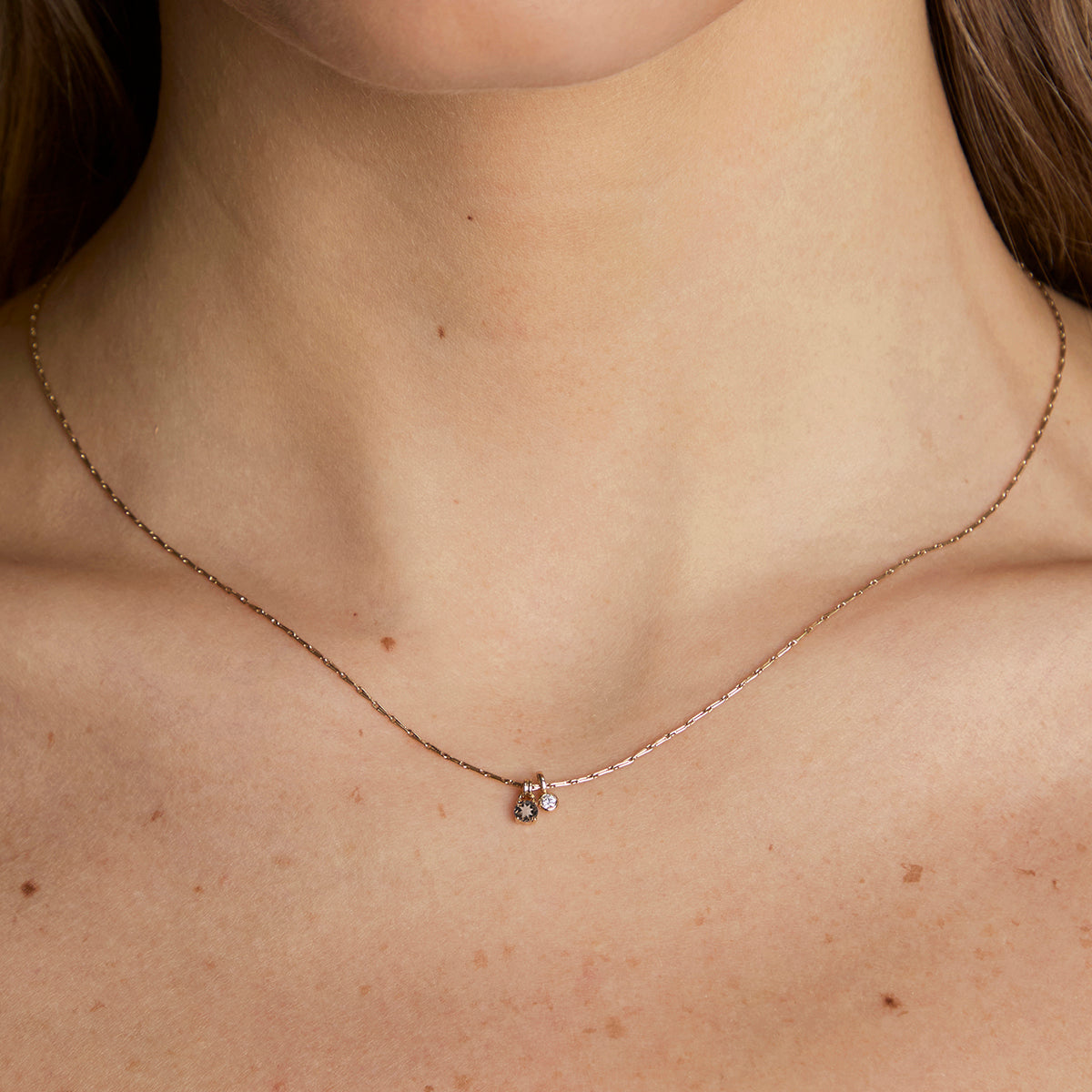 Diamond & Quartz Pendant Necklace in Solid Gold-Astrid & Miyu