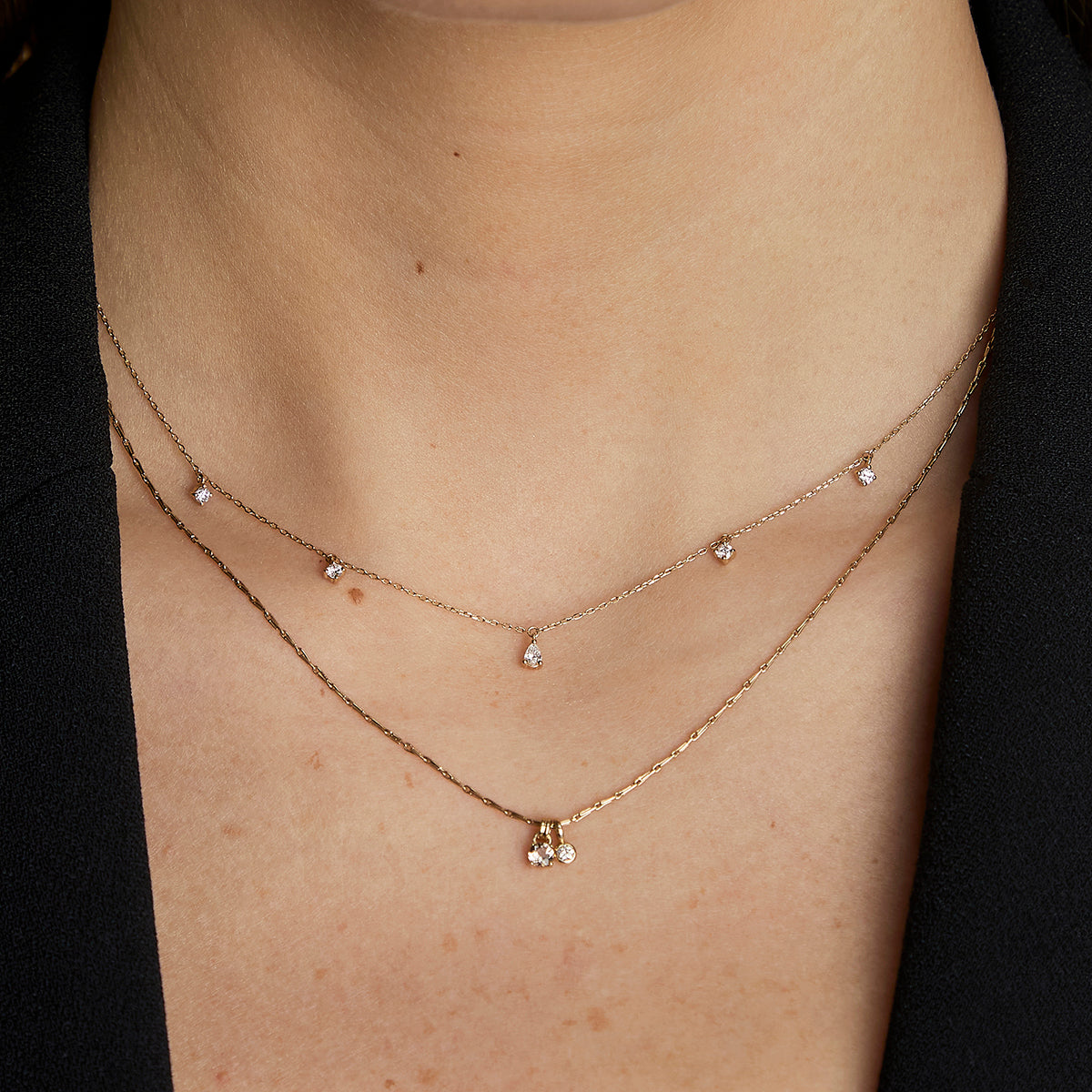 Diamond & Quartz Pendant Necklace in Solid Gold-Astrid & Miyu