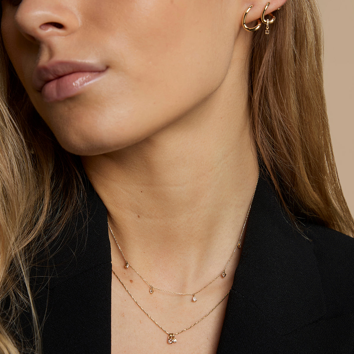 Diamond & Quartz Pendant Necklace in Solid Gold-Astrid & Miyu