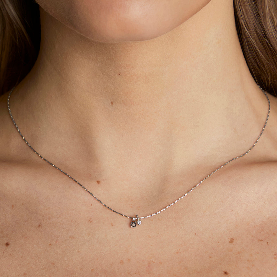 Diamond & Quartz Pendant Necklace in Solid White Gold-Astrid & Miyu