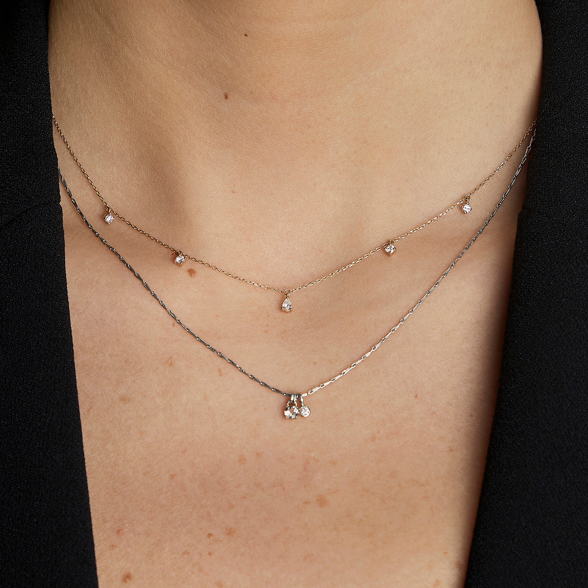 Diamond & Quartz Pendant Necklace in Solid White Gold-Astrid & Miyu