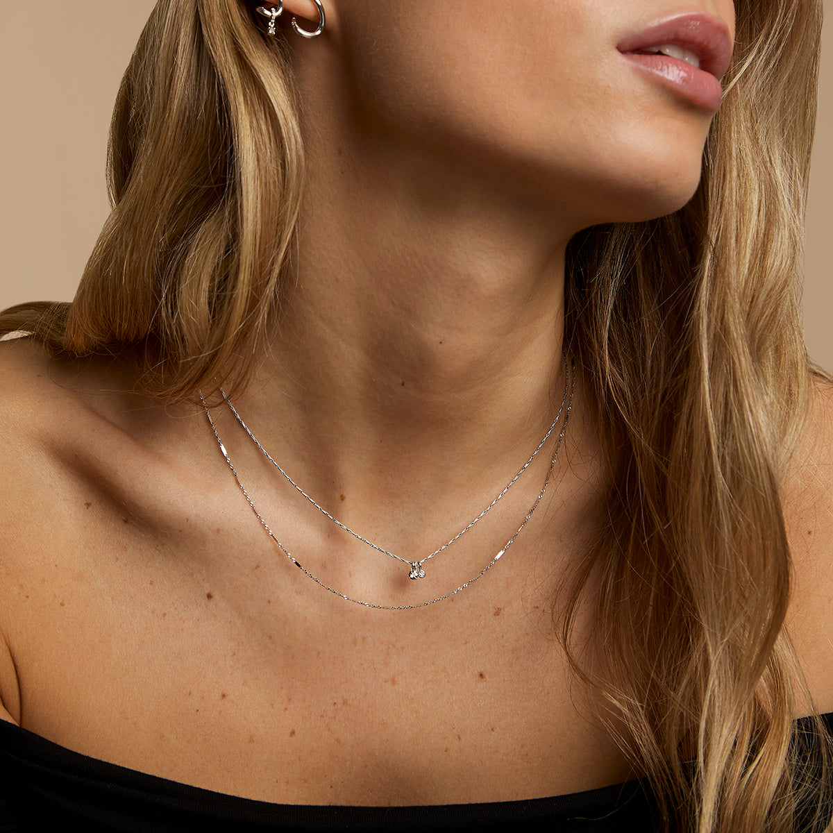 Diamond & Quartz Pendant Necklace in Solid White Gold-Astrid & Miyu