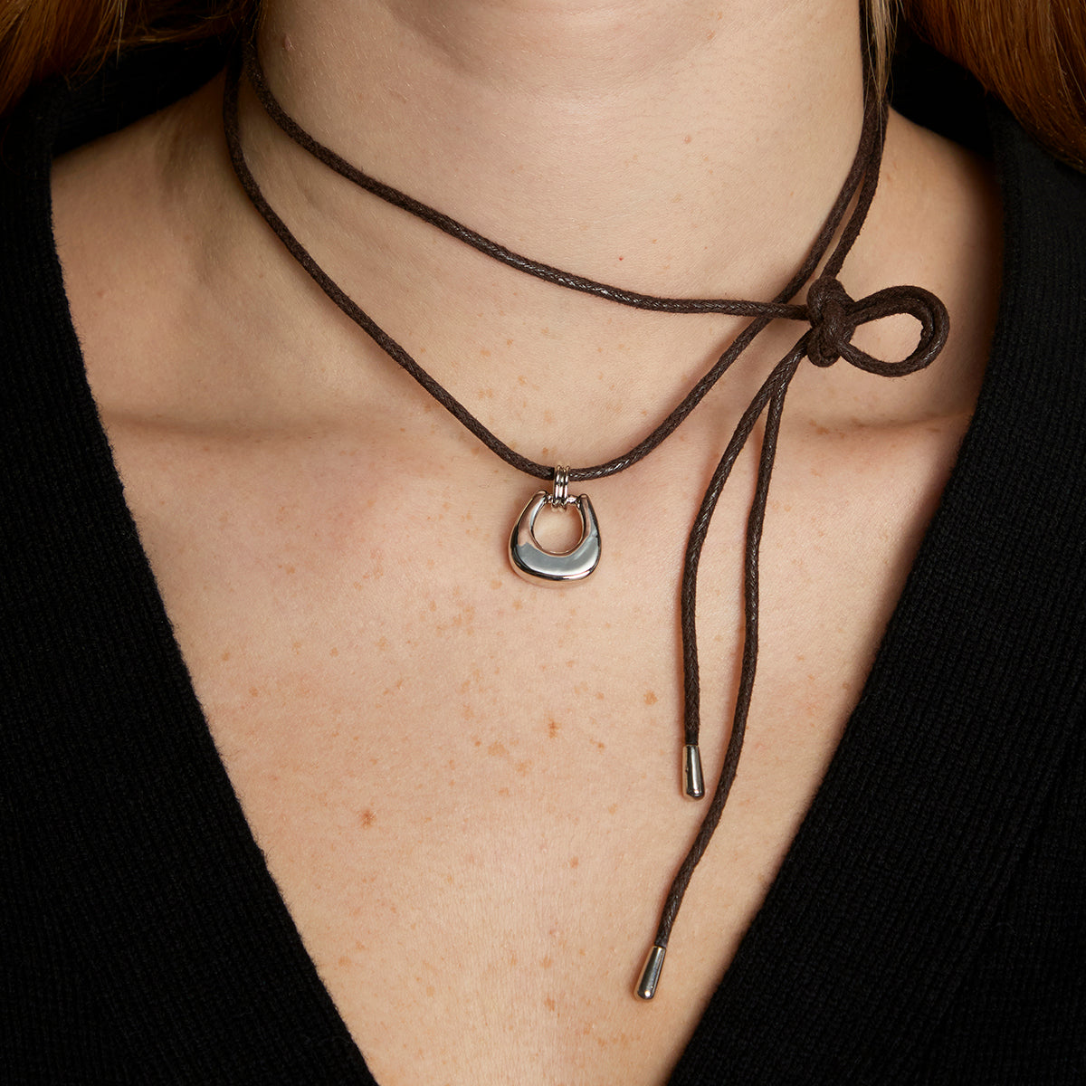 Hardware Pendant Cord Necklace in Silver-Astrid & Miyu