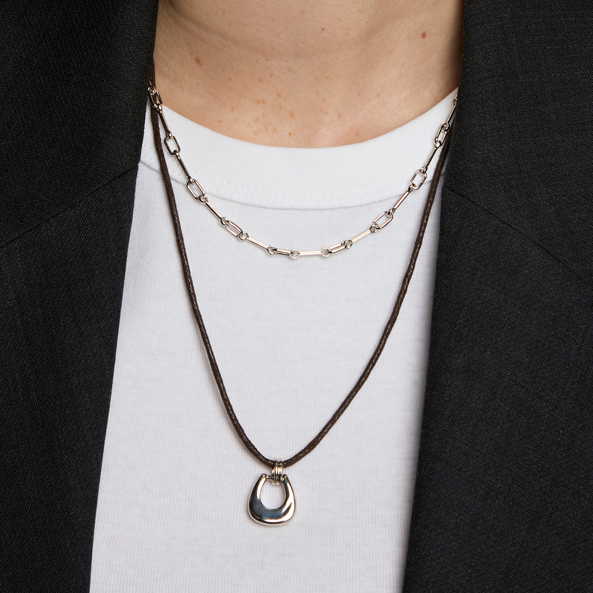 Hardware Pendant Cord Necklace in Silver-Astrid & Miyu
