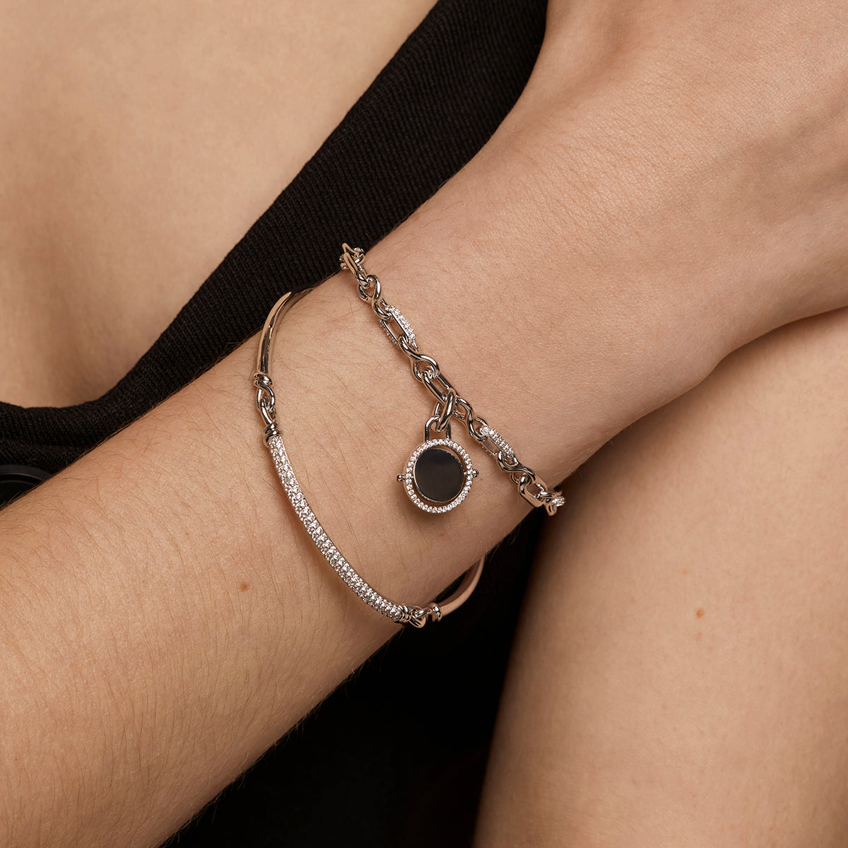 Pavé Knot Bangle in Silver-Astrid & Miyu