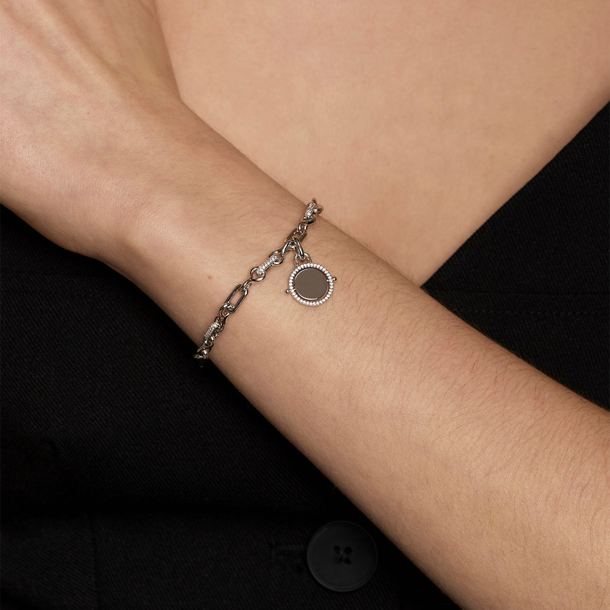 Pavé Spinning Coin Clip Charm in Silver-Astrid & Miyu