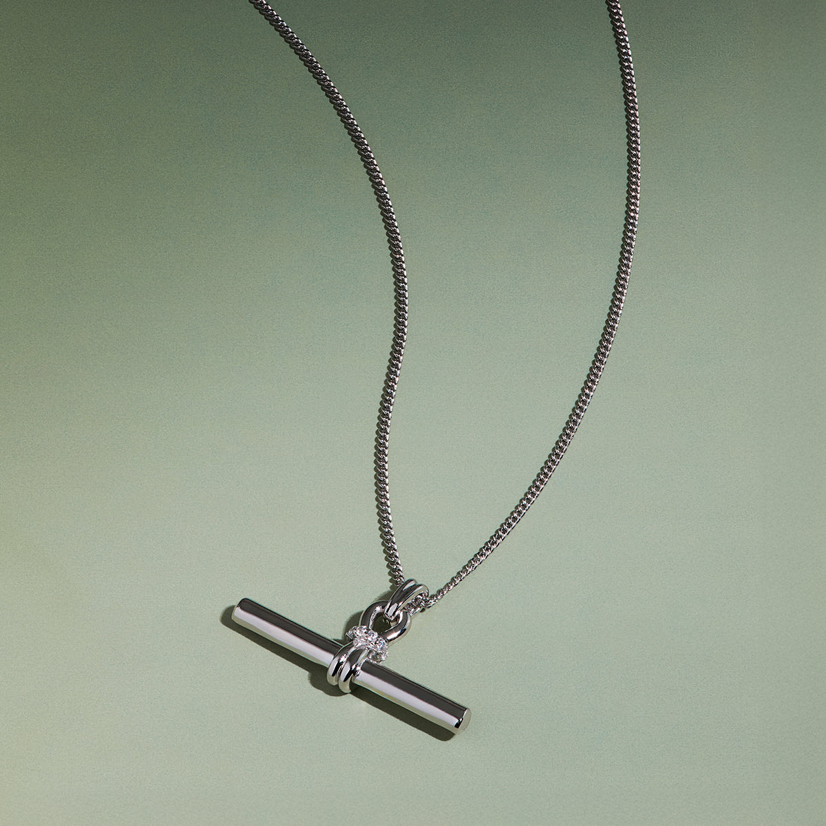 Hardware T-Bar Pendant Necklace in Silver-Astrid & Miyu